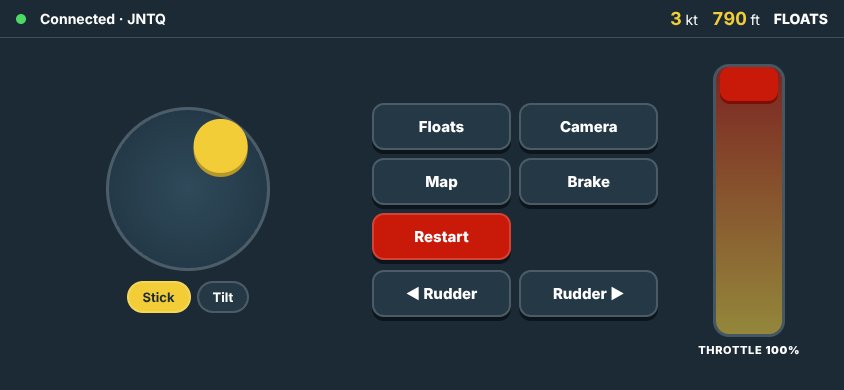 The phone controller screen with a stick, buttons and throttle